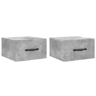 Seinäkiinnitettävät yöpöydät 2 kpl betoninharmaa 35x35x20 cm
