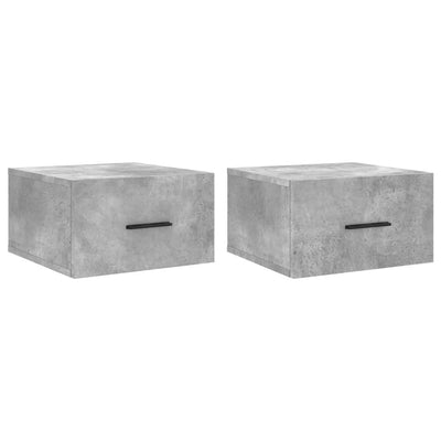 Seinäkiinnitettävät yöpöydät 2 kpl betoninharmaa 35x35x20 cm
