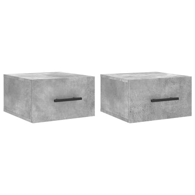 Seinäkiinnitettävät yöpöydät 2 kpl betoninharmaa 35x35x20 cm