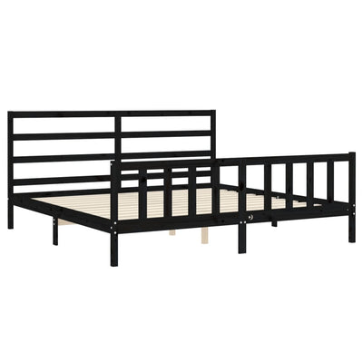 Sängynrunko päädyllä musta 200x200 cm täysi puu