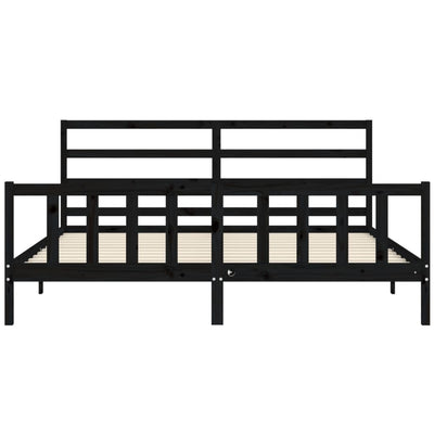 Sängynrunko päädyllä musta 200x200 cm täysi puu