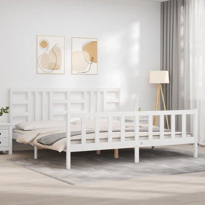 Sängynrunko päädyllä valkoinen 200x200 cm täysi puu