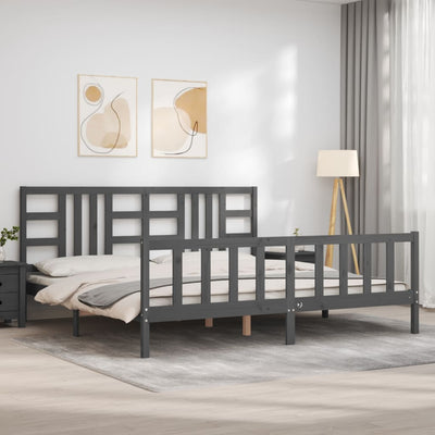 Sängynrunko päädyllä harmaa 200x200 cm täysi puu