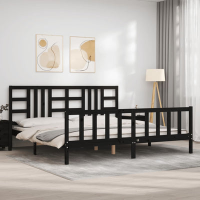 Sängynrunko päädyllä musta 200x200 cm täysi puu