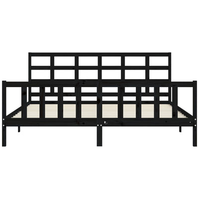 Sängynrunko päädyllä musta 200x200 cm täysi puu