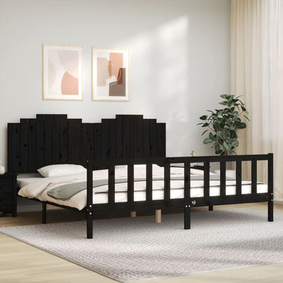 Sängynrunko päädyllä musta 200x200 cm täysi puu
