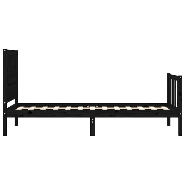 Sängynrunko päädyllä musta 90x200 cm täysi puu