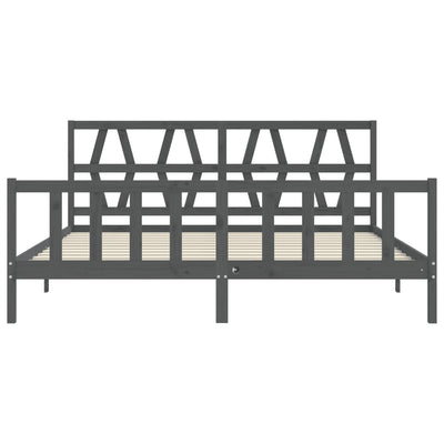 Sängynrunko päädyllä harmaa 200x200 cm täysi puu