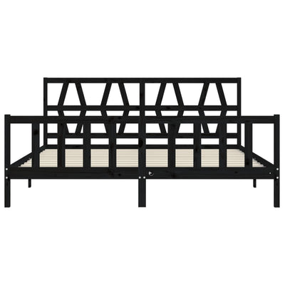Sängynrunko päädyllä musta 200x200 cm täysi puu