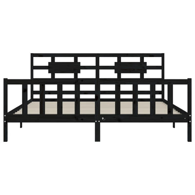 Sängynrunko päädyllä musta 200x200 cm täysi puu