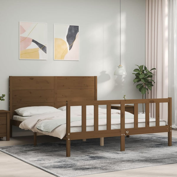 Sängynrunko päädyllä hunajanruskea 160x200 cm täysi mänty