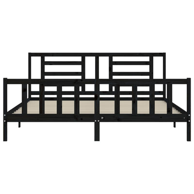Sängynrunko päädyllä musta 200x200 cm täysi puu