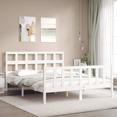 Sängynrunko päädyllä valkoinen King Size täysi puu