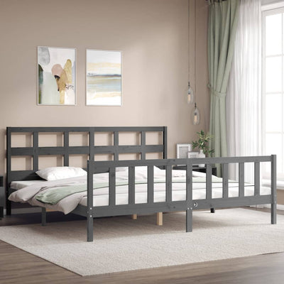 Sängynrunko päädyllä harmaa 200x200 cm täysi puu