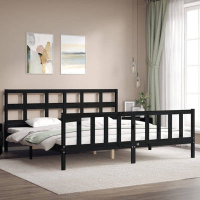 Sängynrunko päädyllä musta 200x200 cm täysi puu