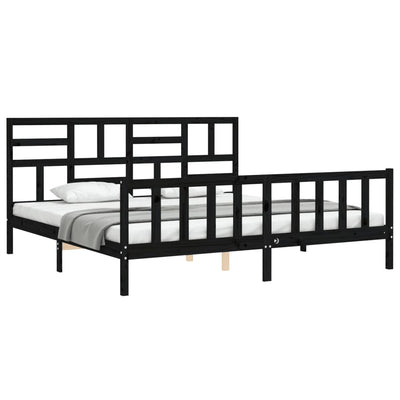 Sängynrunko päädyllä musta 200x200 cm täysi puu