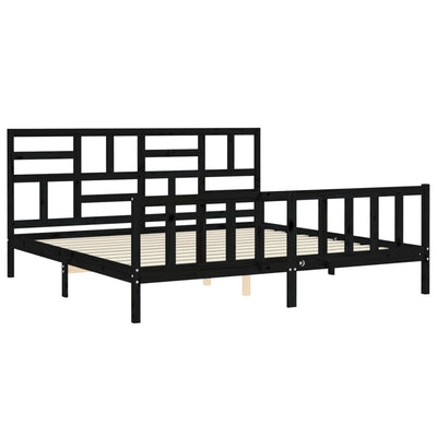 Sängynrunko päädyllä musta 200x200 cm täysi puu