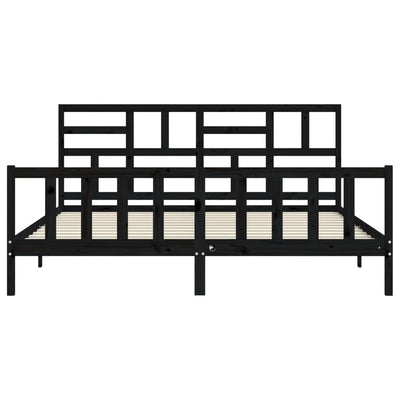 Sängynrunko päädyllä musta 200x200 cm täysi puu