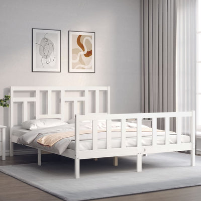 Sängynrunko päädyllä valkoinen King Size täysi puu