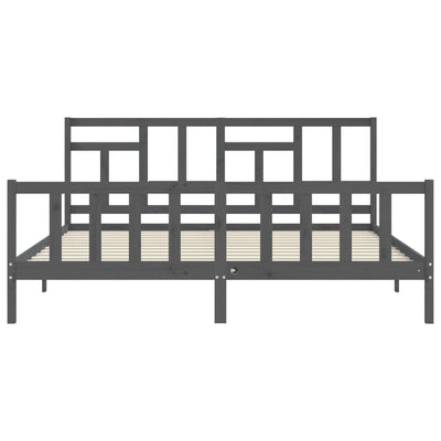 Sängynrunko päädyllä harmaa 200x200 cm täysi puu