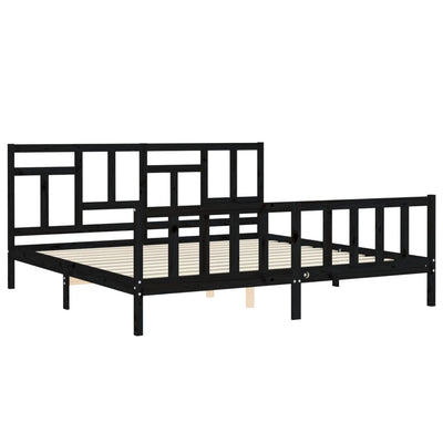 Sängynrunko päädyllä musta 200x200 cm täysi puu
