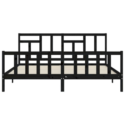 Sängynrunko päädyllä musta 200x200 cm täysi puu