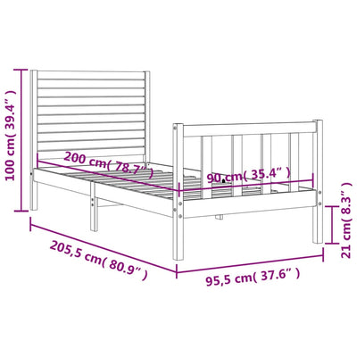 Sängynrunko päädyllä Ecsenie 90x200cm (puu)