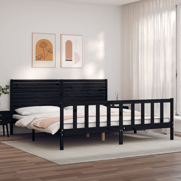 Sängynrunko päädyllä musta 200x200 cm täysi puu