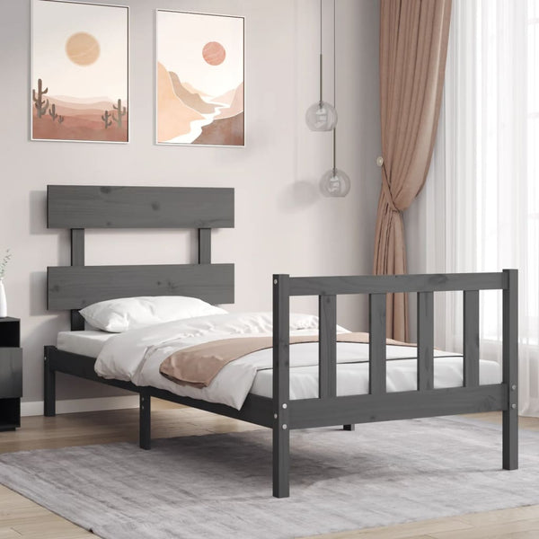 Sängynrunko päädyllä harmaa 90x200 cm täysi puu