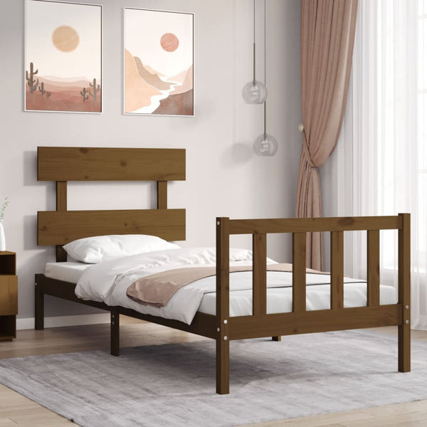 Sängynrunko päädyllä hunajanruskea 90x200 cm täysi puu