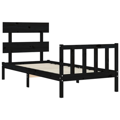 Sängynrunko päädyllä musta 100x200 cm täysi puu