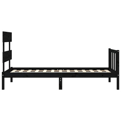 Sängynrunko päädyllä musta 100x200 cm täysi puu