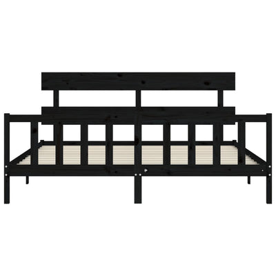 Sängynrunko päädyllä musta 200x200 cm täysi puu