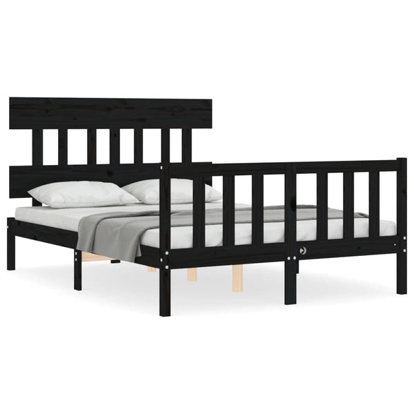 Sängynrunko päädyllä musta 120x200 cm täysi puu