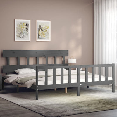 Sängynrunko päädyllä harmaa 200x200 cm täysi puu