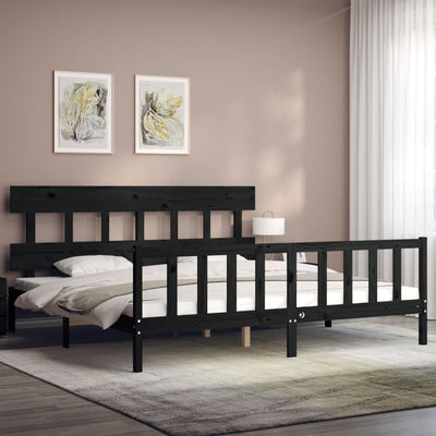 Sängynrunko päädyllä musta 200x200 cm täysi puu