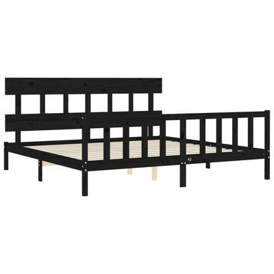 Sängynrunko päädyllä musta 200x200 cm täysi puu
