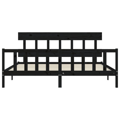 Sängynrunko päädyllä musta 200x200 cm täysi puu