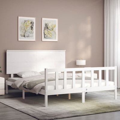 Sängynrunko päädyllä valkoinen King Size täysi puu