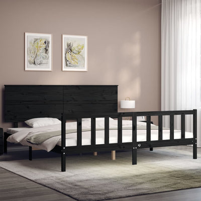 Sängynrunko päädyllä musta 200x200 cm täysi puu