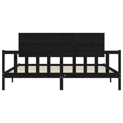 Sängynrunko päädyllä musta 200x200 cm täysi puu