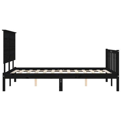 Sängynrunko päädyllä musta 200x200 cm täysi puu
