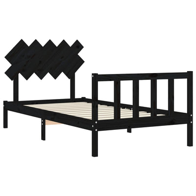 Sängynrunko päädyllä musta 100x200 cm täysi puu