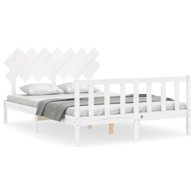 Sängynrunko päädyllä valkoinen King Size täysi puu