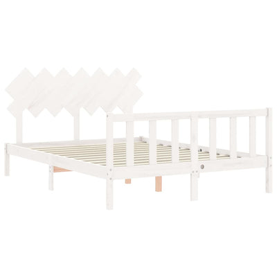 Sängynrunko päädyllä valkoinen King Size täysi puu
