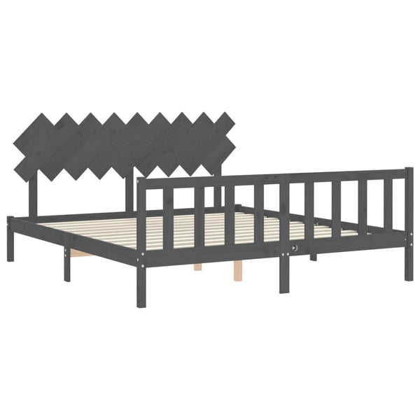 Sängynrunko päädyllä harmaa Super King Size täysi puu