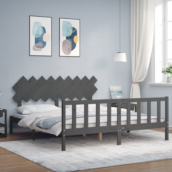 Sängynrunko päädyllä harmaa Super King Size täysi puu