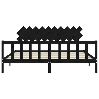 Sängynrunko päädyllä musta 200x200 cm täysi puu