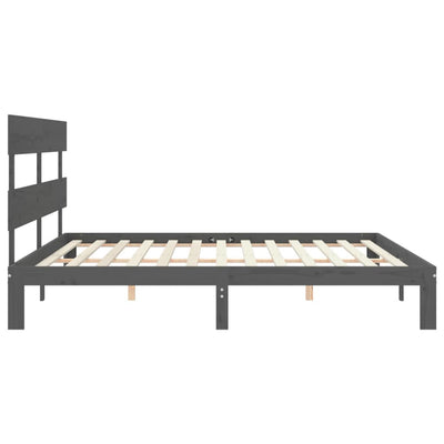 Sängynrunko päädyllä harmaa 200x200 cm täysi puu