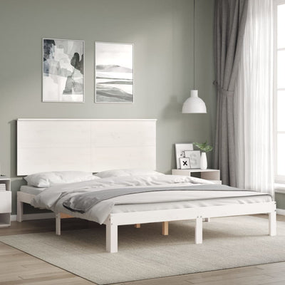 Sängynrunko päädyllä valkoinen King Size täysi puu